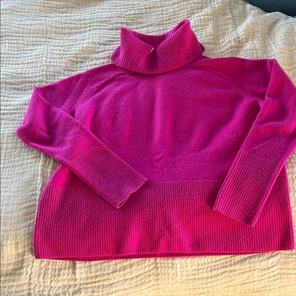 Athleta Wool Cashmere Alpine Turtleneck Sweater LIMITER EDITION HOT PINK
